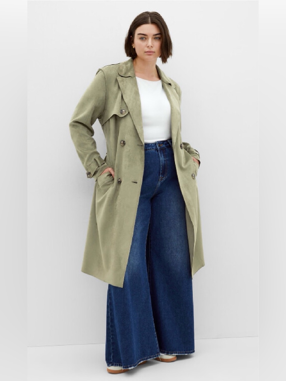 City Chic - Cornwall Trench Coat - deep sage